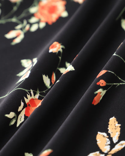 Black Floral Maxi Dress with Ruffles and Spaghetti Straps